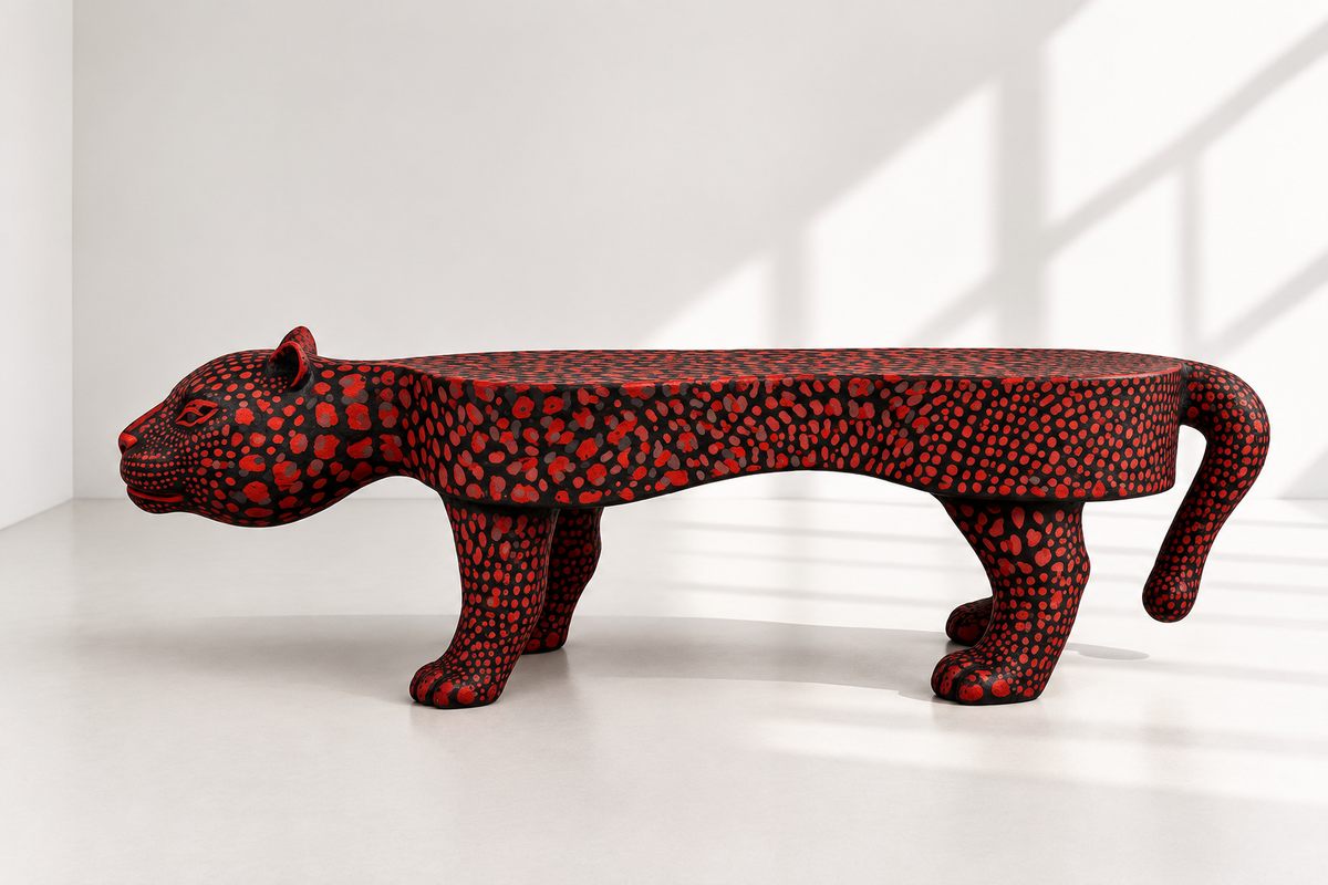 Leopard Bench Red & Black