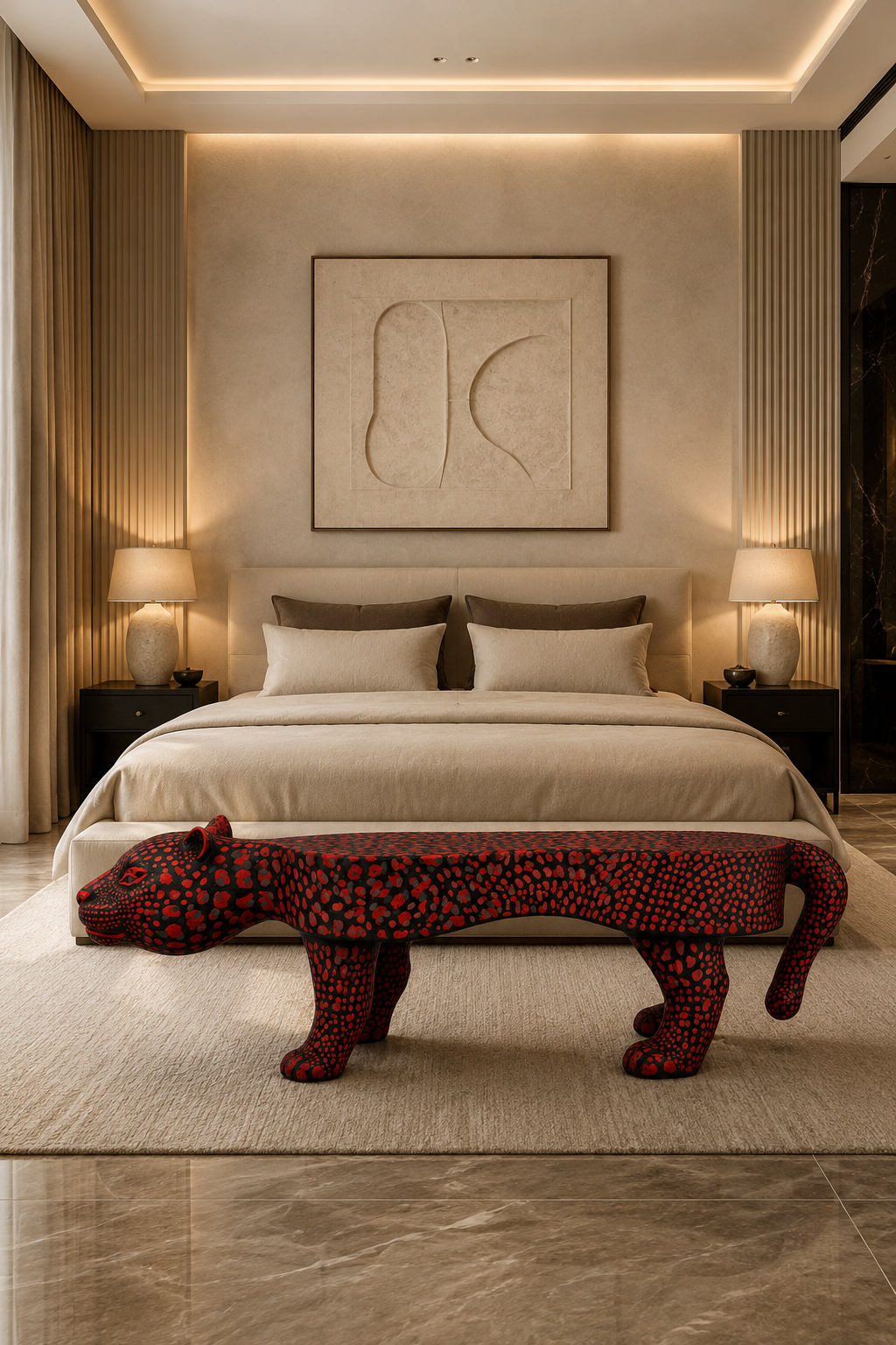 Leopard Bench Red & Black